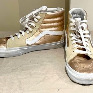 Vans Off The Wall SK8-Hi 
TwoTone Metallic Custom Gold and Suede High Top Sz 10